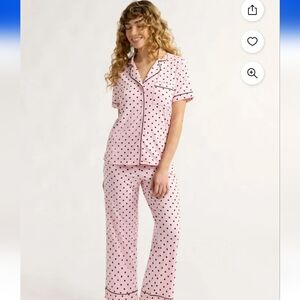 JoySpun Pink and Black Polka Dot Pajama Set Size Large Like New Condition